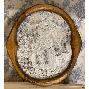 Handcrafted Vintage Lace Wood Framed Wall Hanging MCM